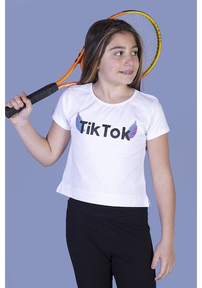 Toontoy Kids Toontoy Kız Çocuk Ön Arka Tiktok Baskılı Tişört Beyaz