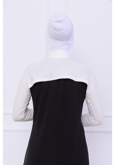 Loggia Balıkçı Yaka Boyunluklu Kolluk Ekru - Likralı Dik Yakalı Kadın Body Tesettür Crop Bolero Ekru