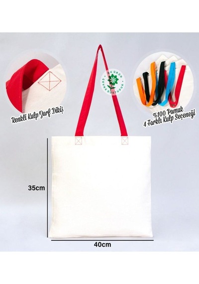 Bk Gift I Love Çanakkale Kırmızı Renkli Kulp Gabardin Bez Çanta 40x35cm, Baskılı Omuz Çantası, Alışveriş Çantası, Plaj Çantası
