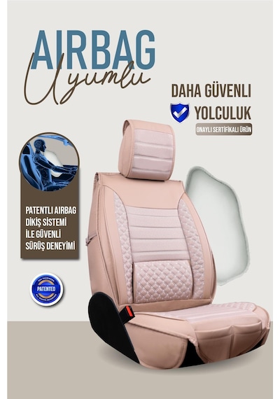 Fiat Linea Easy Uyumlu Lüx Deri Oto Koltuk Kılıfı Ön Arka Takım Elit Bej