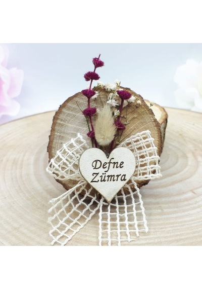 Doğal Ağaç Dantel Süslü Kuru Çiçekli Nikah Şekeri(30 Adet)