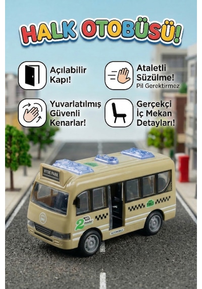 Sürtmeli Pilsiz Minibüs Oyuncağı - Kapıları Açılabilen Güvenli Çocuk Otobüs Araba Modeli