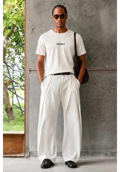Tarz Cool Originals Baskılı Oversize Erkek Tişört Süprem %100 Cotton Bej