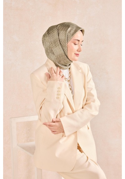 Silk Home Twill İpek Eşarp Minimal Desen Koyu Vizon 90x90 Çok Renkli