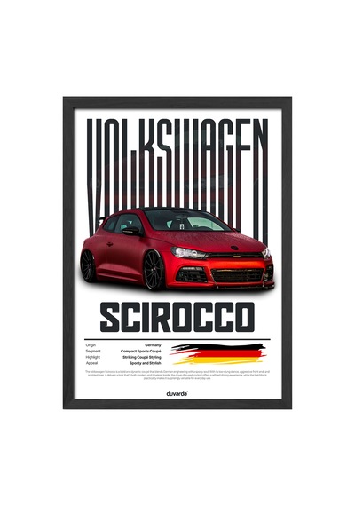 Valkswagen Scirocco Araba Siyah Ahşap Çerçeveli Poster, Dekoratif Duvar Tablosu