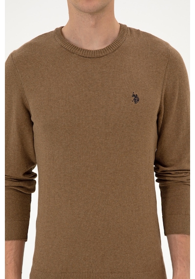 U.S. Polo Assn. Erkek Slim Fit Bisiklet Yaka Haki Melanj Basic Kazak 50313713-VR125