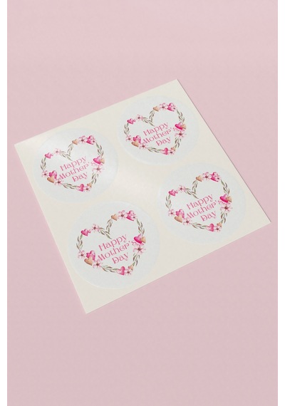 Happy Mother's Day Çiçek Çelenk Etiket 3x3cm St2395 Çok Renkli