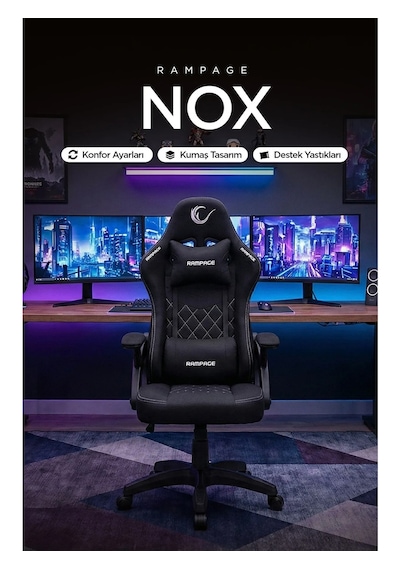 Rampage Kl-r43 Nox Ergonomik Tasarıma Sahip Terletmez Kumaş Siyah/gri Oyuncu Koltuğu