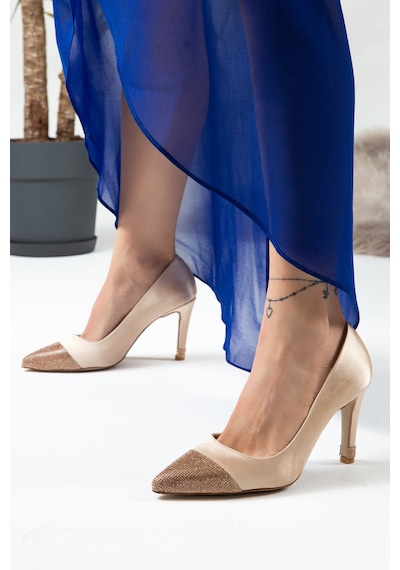 Deery Bej Saten Taşlı Stiletto Kadın Topuklu Ayakkabı - K0030zbejm01 Bej