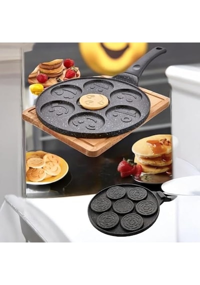 27 Cm Döküm Granit Emojili Pancake Tavası Yapışmaz Granit Kaplama Krep Ve Pancake Tavası Dayanıklı Ve Eşit Diğer