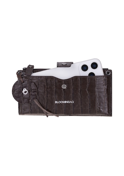 Bloominbag Mocha Croco Lozan Hakiki Süet Çapraz Askılı Telefon Bölmeli Cüzdan Çanta Kahverengi