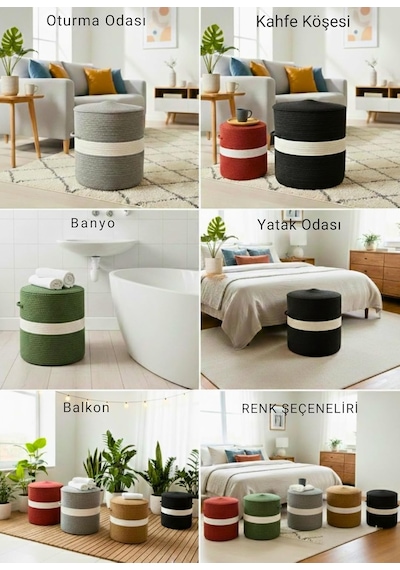 Natureline Jüt Puf Spa Pufu Antre Puf Makyaj Masası Ve Yatak Odası Banyo Pufu Teras Veranda Ve Balkon Uyumlu Hasır D Diğer