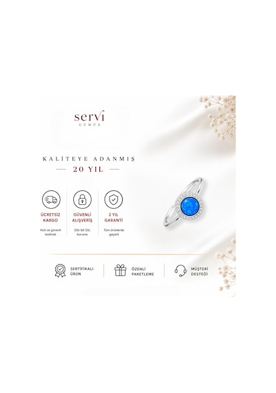 Servi 925 Ayar Gümüş Zirkon Çerçeveli Yuvarlak Opal Taşlı Yüzük-465