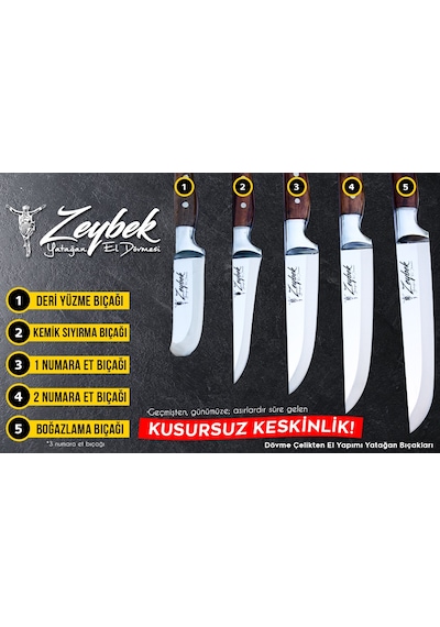 Yatağan Zeybek Tarihi El Dövmesi Kasap Kurban Bıçağı Seti