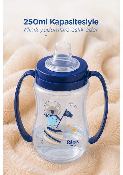Wee Baby Kulplu Antikolik Akıtmaz Alıştırma Bardağı 250 ML Mavi