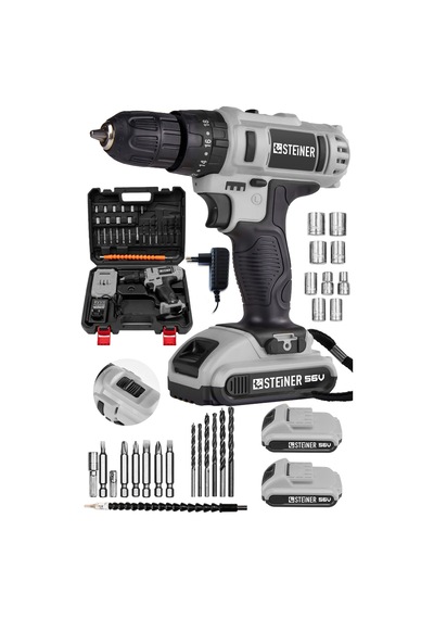 Steiner 56 V 5 Ah Çift Akülü Bakır Sargılı Darbeli Vidalama Matkap + 24 Parça Set Gri
