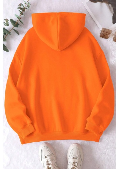 Papatya Kelebek Baskılı Oversize Sweatshirt Turuncu