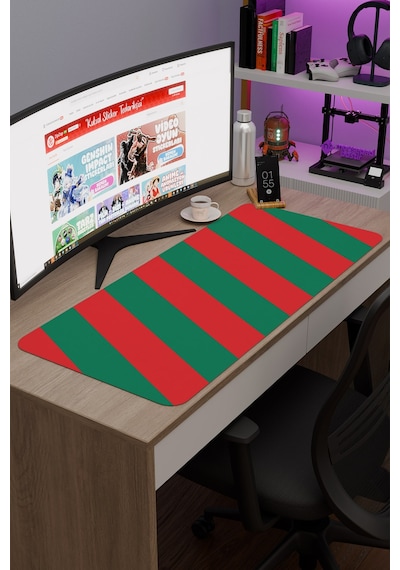 Yeşil Kırmızı 90x40 Xxl Taraftar Gaming Oyuncu Mouse Pad Kaymaz Taban Büyük Fare Altlığı Şerit