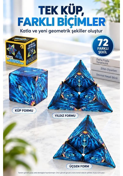 Manyetik Sonsuz Küp Qiyi 72 Şekilli Dönüşen Zekâ Oyunu Antistres Peacock Mavi 6,3 Cm
