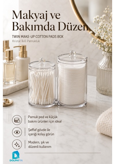 Kristal 3 Bölmeli Şeffaf Kozmetik Organizer Makyaj Takı Ruj Oje Pamuk Düzenleyici