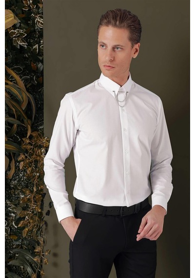 Efor Gk 707 Slim Fit Beyaz Klasik Gömlek Beyaz