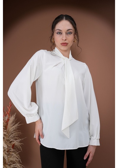 Rima Elegance Bağlamalı Bluz Beyaz