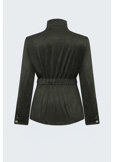 Sateen Kuşaklı Süet Ceket - Haki-138097