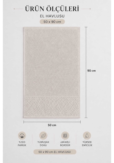 El Yüz Havlusu 50x90 Cm %100 Pamuk Kısmi Kadife Quadro Taş Diğer
