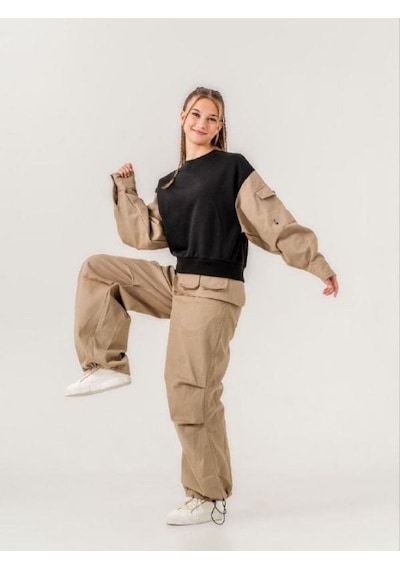Zekids Kız Çocuk Takma Kemerli Gabardin Pantolon-14222 Kahverengi