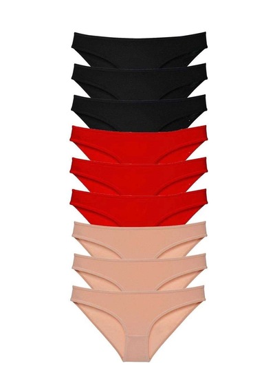 9 Adet Süper Eko Set Likralı Kadın Slip Külot Siyah Kırmızı Ten Mudanis Beden: Xl Standart