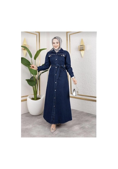 Hb Harma Time Butik Kadın Boncuk İşlemeli Düğmeli Kuşaklı Lacivert Kot Elbise Lacivert Lacivert Hb Harma Time Butik Kadın Boncuk İşlemeli Düğmeli Kuşaklı Lacivert Kot Elbise Lacivert Lacivert
