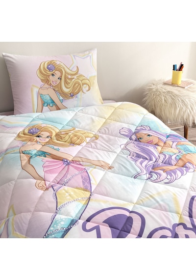 Taç Lisanslı Barbie Mermaid Tek Kişilik Pamuk Yorgan Seti 000000001000050028 Çok Renkli