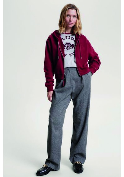 Tommy Hilfiger Fermuarlı Kapüşonlu Sweat Kırmızı