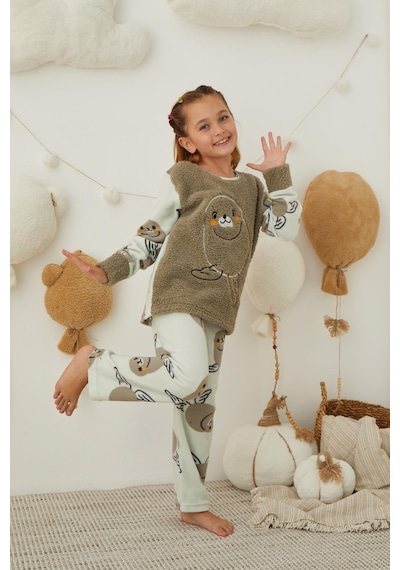 Kız Çocuk Welsoft Polar Pijama Takımı 42233 Haki