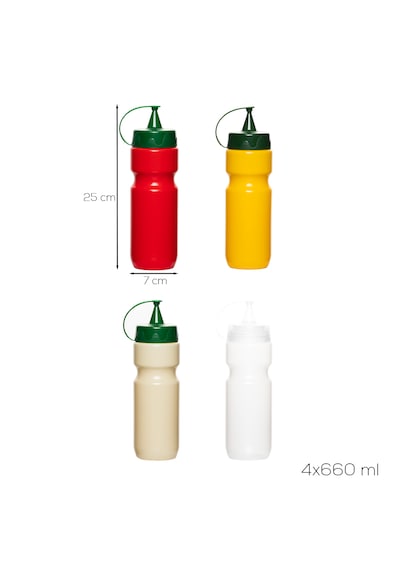 Porsima 4lü Sosluk Seti Ketçap Mayonez Hardal Yağlık Şişesi Sıkılabilir Plastik Sos Şişesi 660 Ml Çok Renkli