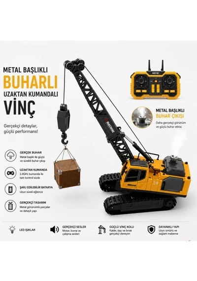 Uzaktan Kumandalı Kule Vinç 11 Kanal Fonksiyon Iş Makinesi Buharlı Şarjlı Işıklı Ses Efektli Metal Başlıklı Kutulu