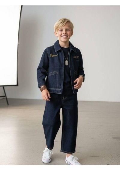 Zekids Erkek Çocuk Fermuarlı Tasarım Denim Ceket-16641 Renkli