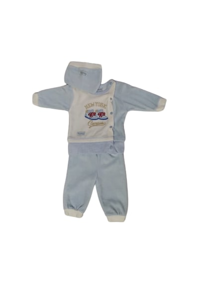 Neny Erkek Bebek Tulum Mavi Ayakkabı Resimli Çıtçıtlı Pamuklu 101 Şap Mavi