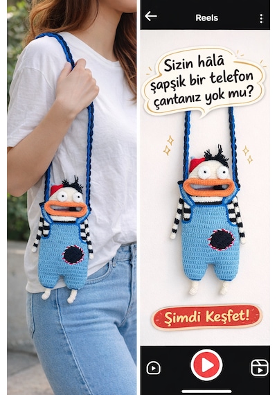 Tulum Giymiş Şapşik Telefon Çantası Çok Renkli