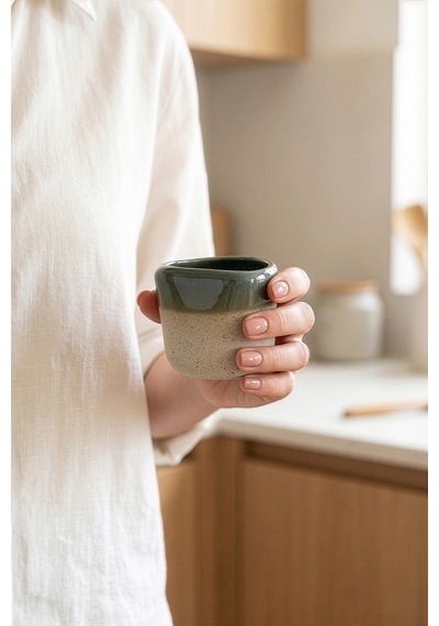 Must Bej/mavi Stoneware El Yapımı Mug & Türk Kahvesi Karışık 2li Set 8633