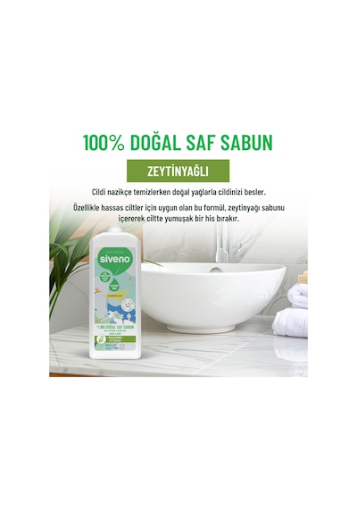 Siveno %100 Doğal Sıvı Kastil Sabun Zeytinyağlı Yoğun Nemlendirici Bitkisel Vegan 1 L