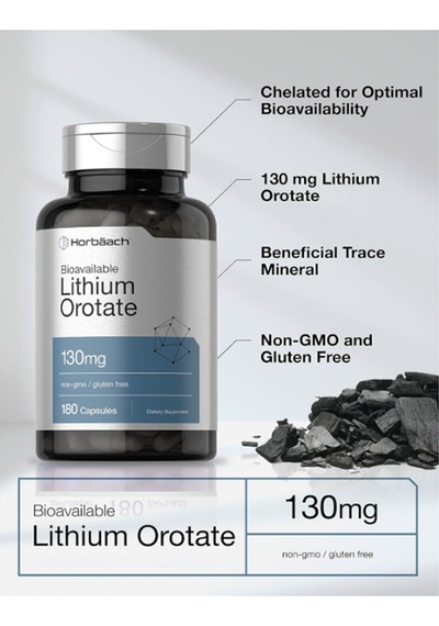 Horbäach Lithium Orotate 130mg 180 Capsul Non-gmo, Gluten Fr...