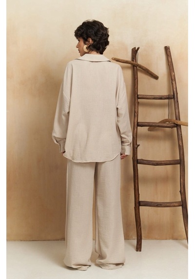 Mai Collection Mai Studios Co. Pedasa Bej Gömlek Pantolon Takım Bej