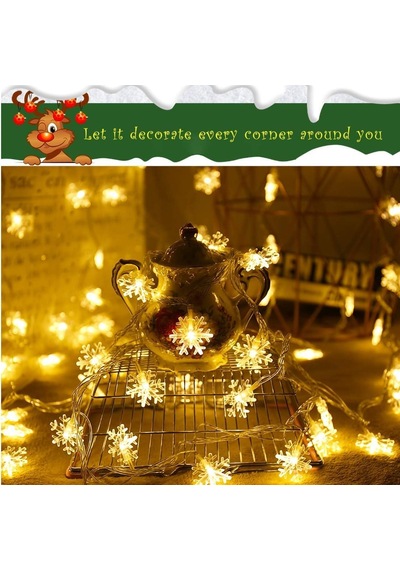 Coverzone 5 Metre Led Işıklı 28'li Kar Tanesi Işık Zinciri Dekoratif Pilli Aydınlatma Ev Dekorasyonu Süsleme Salo Diğer