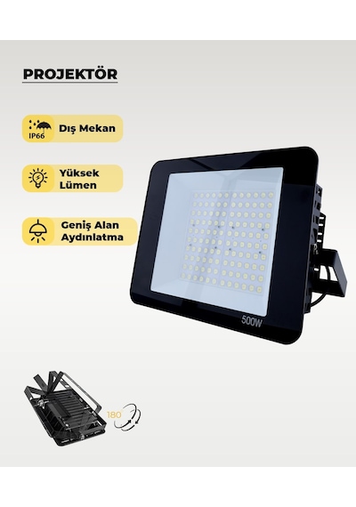 500w Profesyonel Led Projektör 6500k Beyaz Işık Ultra Güçlü Dış Mekan Bahçe Ve Endüstriyel Aydınlatma 1 Adet