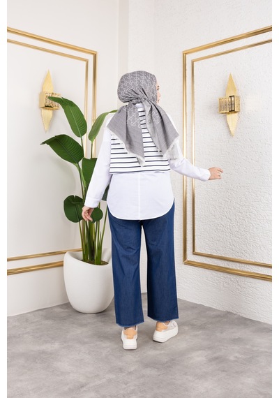 Nevayla Moda Beli Lastikli Keten Pantolon - Lacivert / A0104 Lacivert