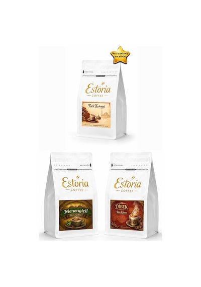 Estoria Coffee Türk Kahvesi 250 G + Menengiçli Türk Kahvesi 250 G + Dibek Kahvesi 250 G Orta Kavrum Öğütülmüş 750 G