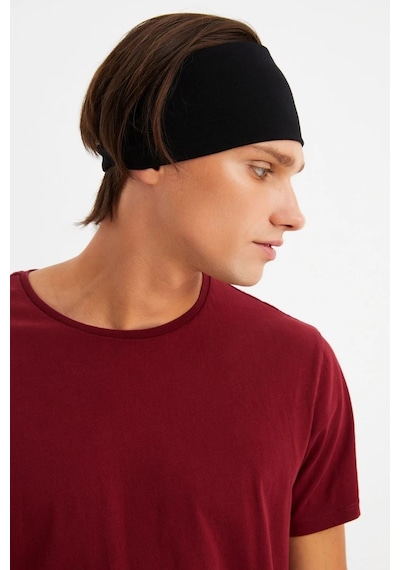 Erkek Pamuklu Penye Kaymaz Ultra Hafif Spor Geniş Saç Bandı Bandana - Tek Ebat / Siyah Siyah