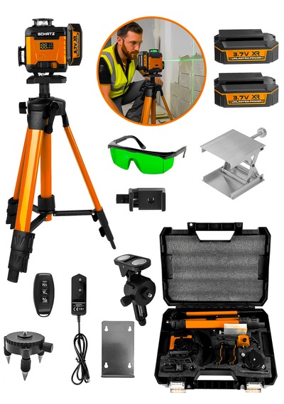 Schatz Profesyonel 360 16 Köşe Otomatik Hizalama Tripod'lu Yeşil Işık Lazer Hizalama Turuncu
