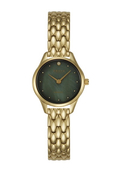 Obaku Denmark V297sxgesg Quartz Altın Rengi Yeşil Sedef Kadran Safir Cam 24 Mm Kadın Kol Saati Altın